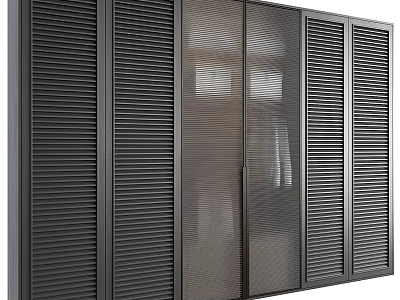 Modern Wardrobe Interior With Louvered Panels And Glass Sliding Doors Design 3d model