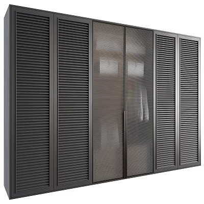 Modern Wardrobe Interior With Louvered Panels And Glass Sliding Doors Design 3d model