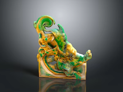 Decorative Furniture Ornament Featuring Green And Gold Dragon Shaped Glazed Design 3d model