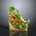 Decorative Furniture Ornament Featuring Green And Gold Dragon Shaped Glazed Design