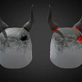 Horned Fantasy Skulls With Red Glowing Eyes And Stripe Details