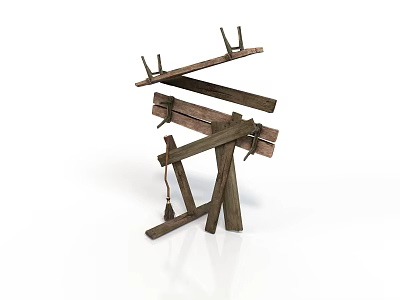 Traditional Wooden Multi Tiered Household Drying Rack With Hooks For Daily Use 3d model