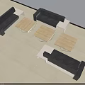 Minimalist Modern Sofa Coffee Table Set With Dark Grey Sofas And Wooden Tables 3d model