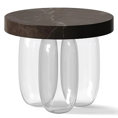 Modern Side Table With Round Dark Brown Marble Top And Transparent Glass Legs 3d model