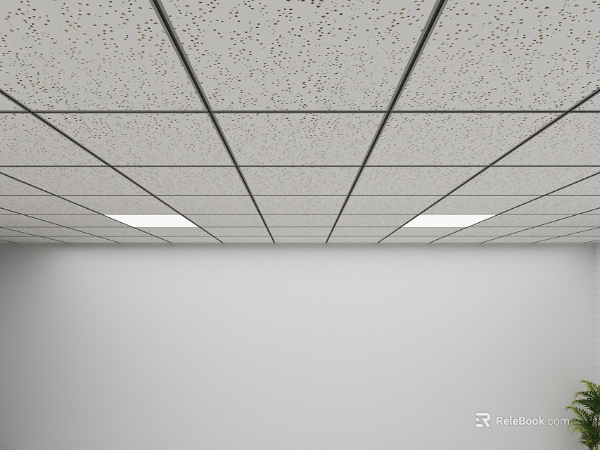 Modern Suspended Ceiling Design With Grid Pattern Acoustic Tiles And Lighting Fixtures 3d model 