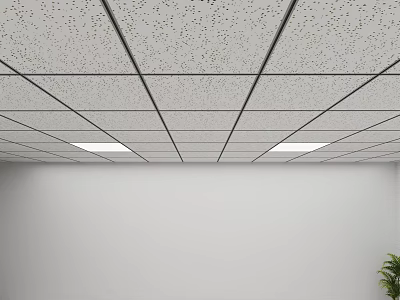 Modern Suspended Ceiling Design With Grid Pattern Acoustic Tiles And Lighting Fixtures 3d model
