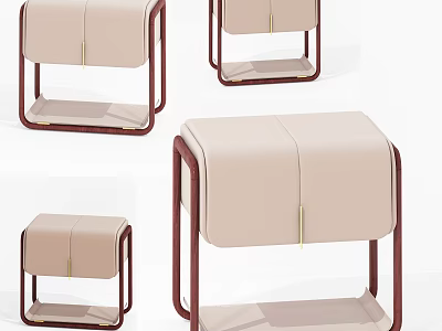 Modern Beige Fabric Upholstered Nightstand With Wooden Frame And Gold Accents 3d model
