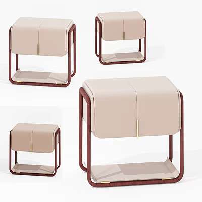 Modern Beige Fabric Upholstered Nightstand With Wooden Frame And Gold Accents 3d model