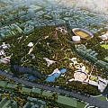Urban Park Landscape With Lush Trees Green Spaces Lakes Stadium And Recreational Areas In City
