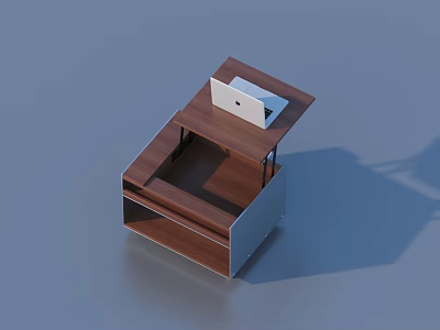 Modern Office Desk And Chair Set With Wooden Tabletop Metal Frame And Laptop 3d model