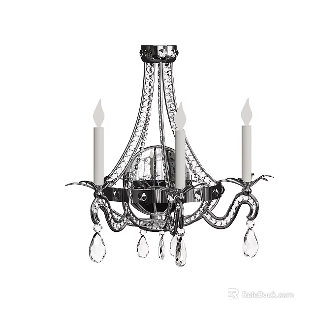 Classic Elegant Crystal Chandelier With Candle Shaped Lights And Pendants 3d model 