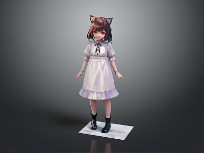Game and Movie Character with Cat Ears in White Dress and Black Boots 3d model