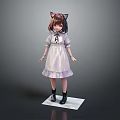 Game and Movie Character with Cat Ears in White Dress and Black Boots
