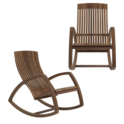 Wooden Rocking Chair with Slatted Back Design and Curved Armrests for Comfortable Seating 3d model