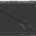 Medieval Long Shaft Weapon with Wooden Handle and Ornate Metal Spearhead Design
