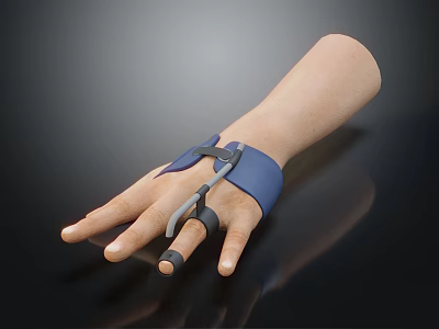 Human Hand With Blue Support Brace For Finger Stabilization And Rehabilitation 3d model