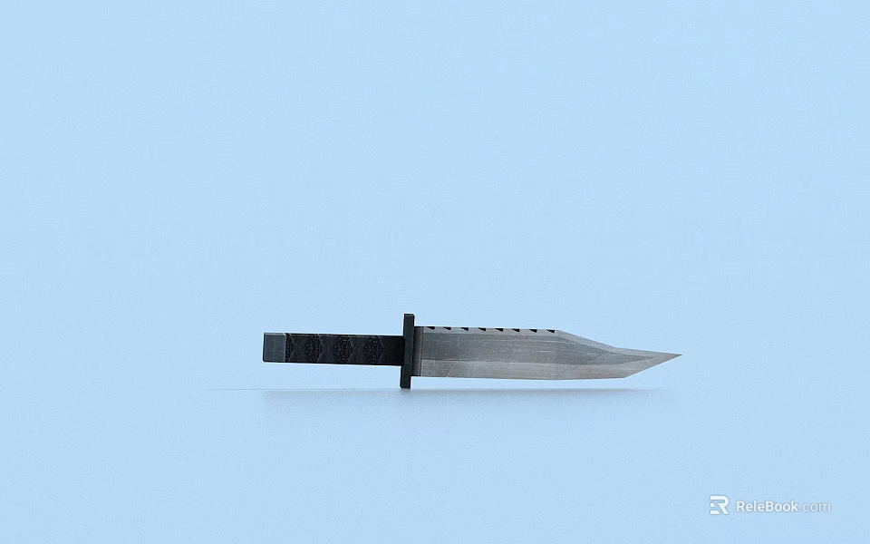 Modern Tactical Knife With Black Handle And Silver Textured Sharp Blade 3d model 