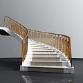 Elegant Modern Spiral Staircase with White Marble Steps and Golden Railings