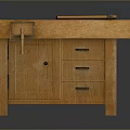 Wooden Functional Workbench with Drawers Cabinet and Tool on Top Surface