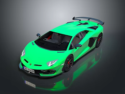 Green High Performance Sports Car With Rear Spoiler Black Wheels Red Interior Shiny Surface 3d model