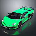 Green High Performance Sports Car With Rear Spoiler Black Wheels Red Interior Shiny Surface