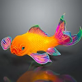 Shiny Orange Goldfish With Colorful Fins Tail And Reflection On Dark Background