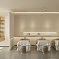 Modern Beauty Hair Salon Interior With Styling Chairs Mirrors And Product Display Shelves