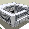 Modern Multi Story Building With White Exterior And Large Windows Design 3d model