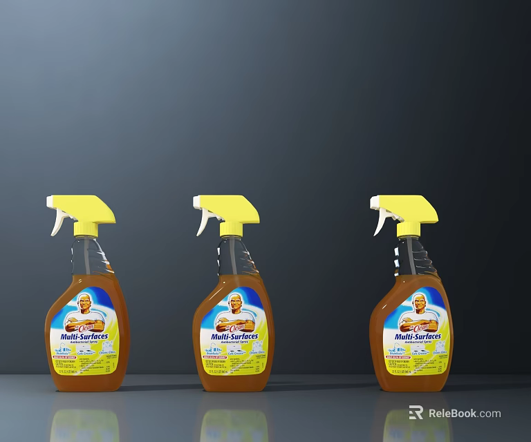 Multi Purpose Cleaning Spray Bottles with Yellow Nozzles and Brown Bottle Design for Household Cleaning 3d model 