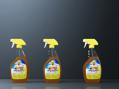 Multi Purpose Cleaning Spray Bottles with Yellow Nozzles and Brown Bottle Design for Household Cleaning 3d model