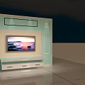 Light Blue And White TV Background Wall With Decorative Panels TV Stand And Bright Decor