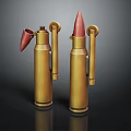 Two Golden Bullet Shaped Household Items With Red Nozzles And Handles