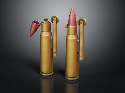 Two Golden Bullet Shaped Household Items With Red Nozzles And Handles 3d model