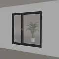 White Wall With Black Framed Glass Window And Green Palm Plant In White Pot
