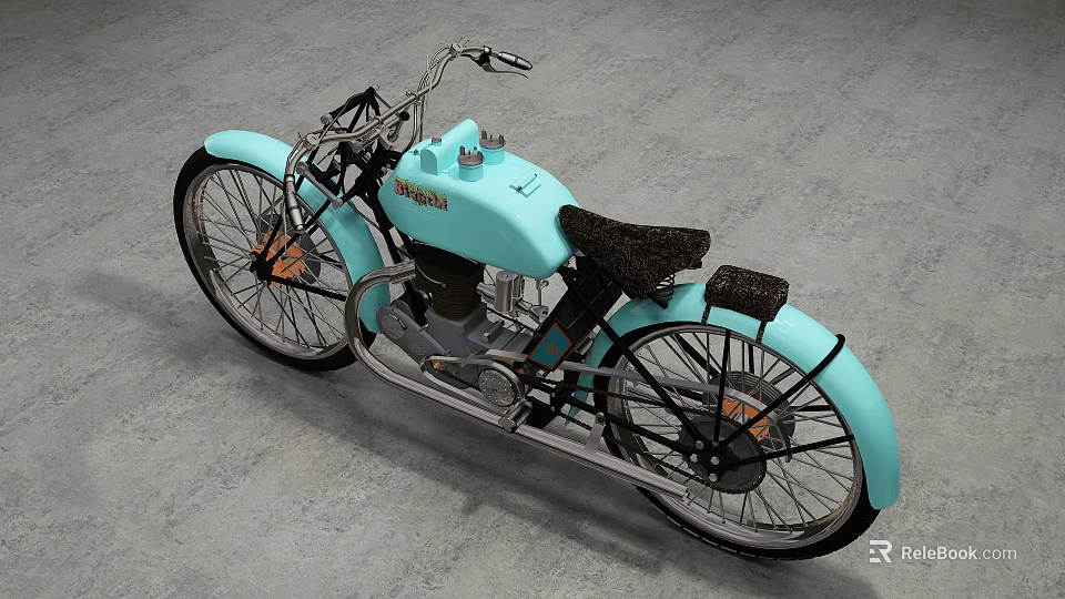 Classic Light Blue Vintage Motorcycle With Black Seat And Chrome Details 3d model 