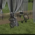 Public Benches With Wooden Slats And Metal Frames On Green Lawn With Trees And Bushes