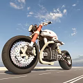 White Red Café Racer Motorcycle With Exposed Engine On Open Road Under Blue Sky