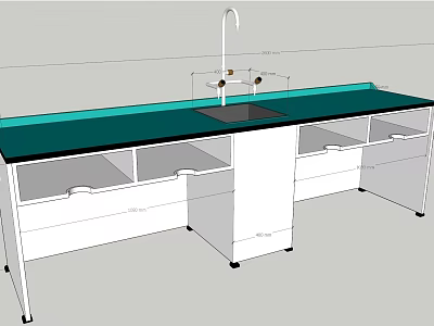 Laboratory Functional Table With Green Countertop Sink Drawers And Cabinets 3d model