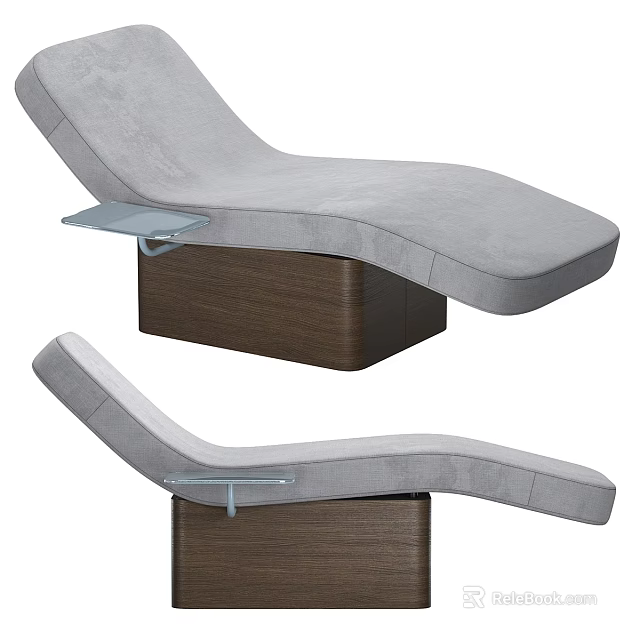 Modern Grey Upholstered Armchair With Wooden Base And Small Side Tray 3d model 