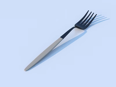 Modern Tableware Set Featuring Black Tine Fork With Gray Black Handle 3d model