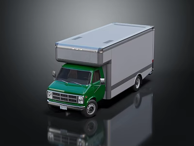 Green Cab Gray Cargo Box Commercial Delivery Truck With Reflective Surface 3d model