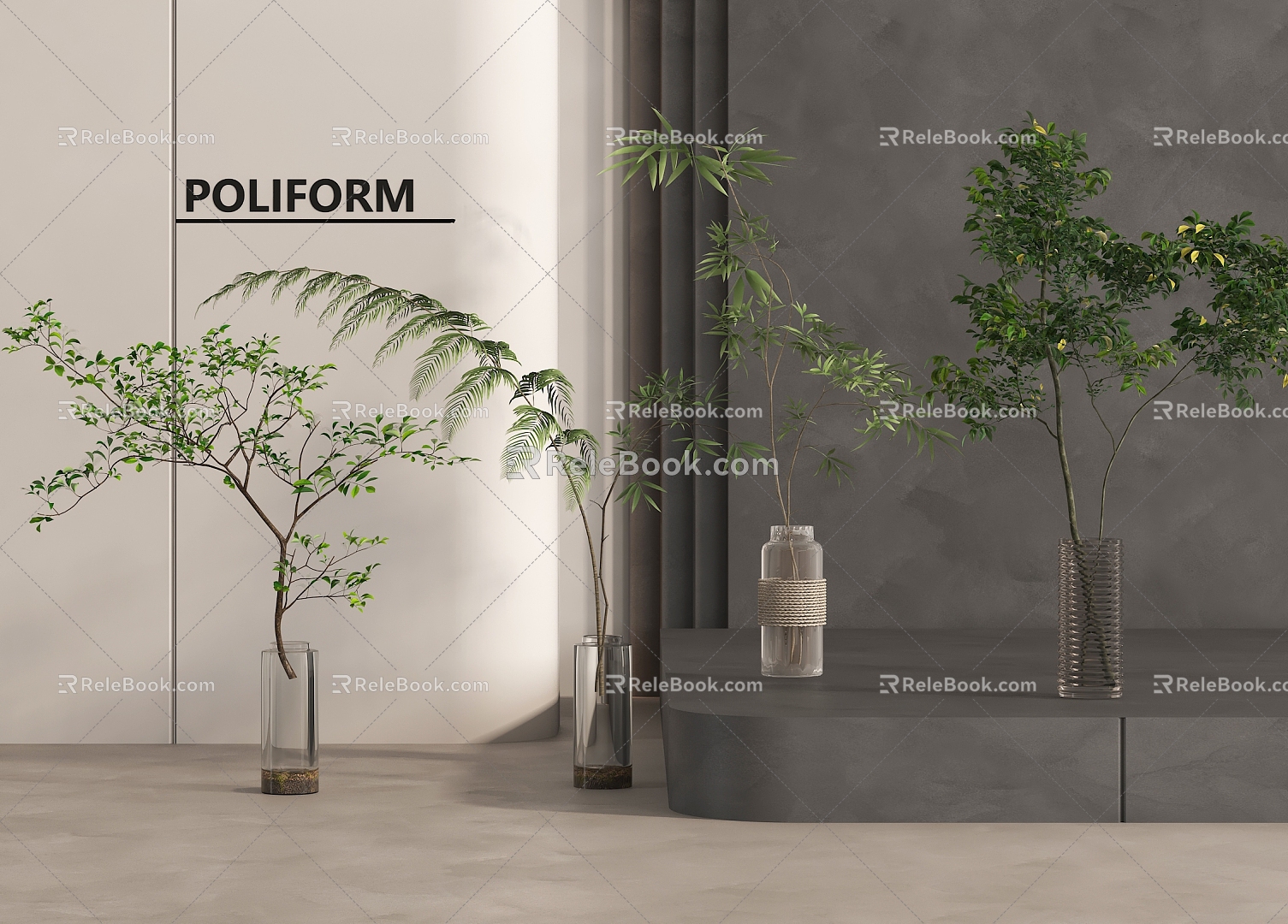 aquatic plant vase floral green plant flower combination 3d model