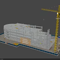 Construction Site Model With Multi Storey Building Framework And Yellow Tower Crane 3d model