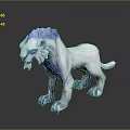 White Lion with Purple Mane and Blue Eyes 3D Render Standing on Dark Surface