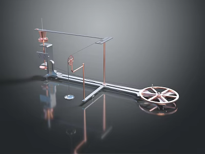 Mechanical Device With Metal Frame Wheel And Coil On Black Reflective Surface 3d model