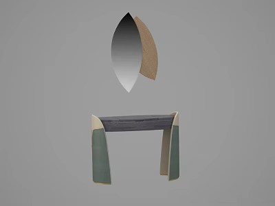 Stylish Dressing Table With Oval Mirror Dark Surface And Green Beige Legs 3d model