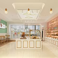 Bright Modern Dessert Shop Interior With Fresh Bread Pastries And Display Counters 3d model