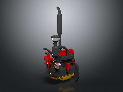 Small Construction Road Roller With Black Body Red Components And Yellow Base 3d model