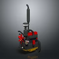 Small Construction Road Roller With Black Body Red Components And Yellow Base