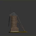 Traditional Windmill Model With Brick Structure Gray Roof Blades And Supporting Poles